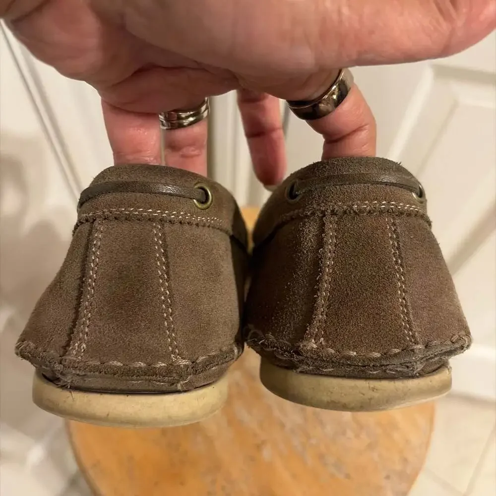 John Varvatos Star USA Boater Dog Clip Moccasin Shoe Brown Suede